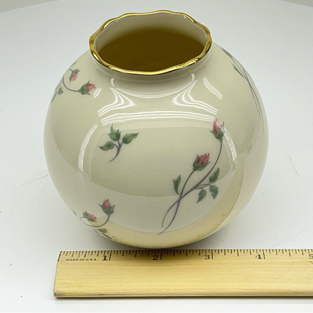 Lenox Rose Manor Vase Ceramic 24K Gold Trim Hand Painted Globe Round Cottage - Picture 9 of 12